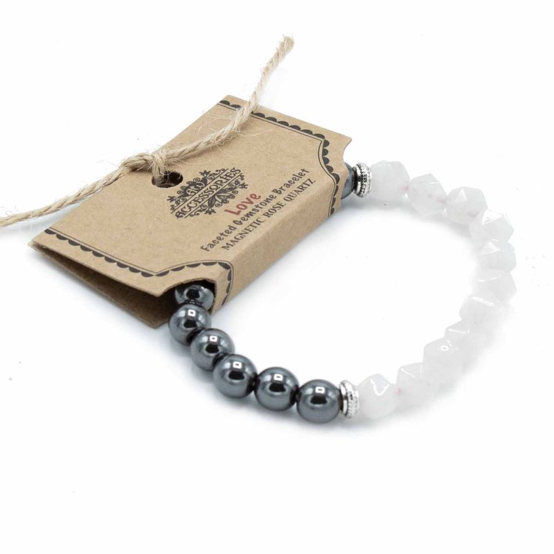 Facettiertes Edelsteinarmband - Magnetischer Rosenquarz