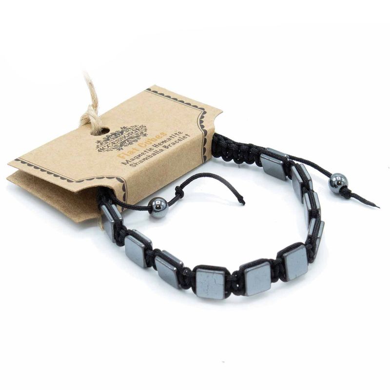 Magnetisches Hämatit Shamballa Armband - Flache Würfel