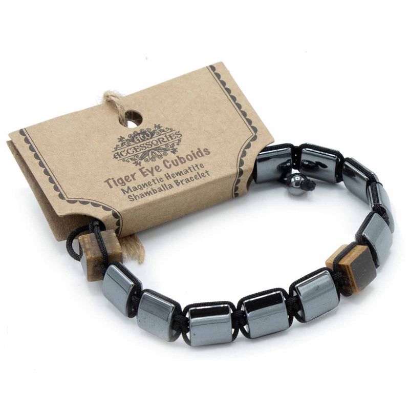 Magnetisches Hämatit Shamballa Armband - Tigerauge Quader