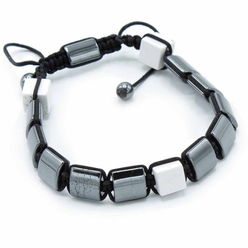 Magnetisches Hämatit Shamballa Armband - Weiße Jaspisquader
