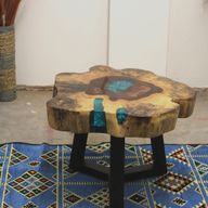 Couchtisch aus Tamarinde und Kunstharz - Aqua