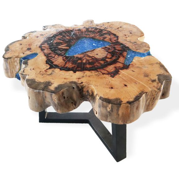 Couchtisch aus Tamarinde und Kunstharz - Himmelblau
