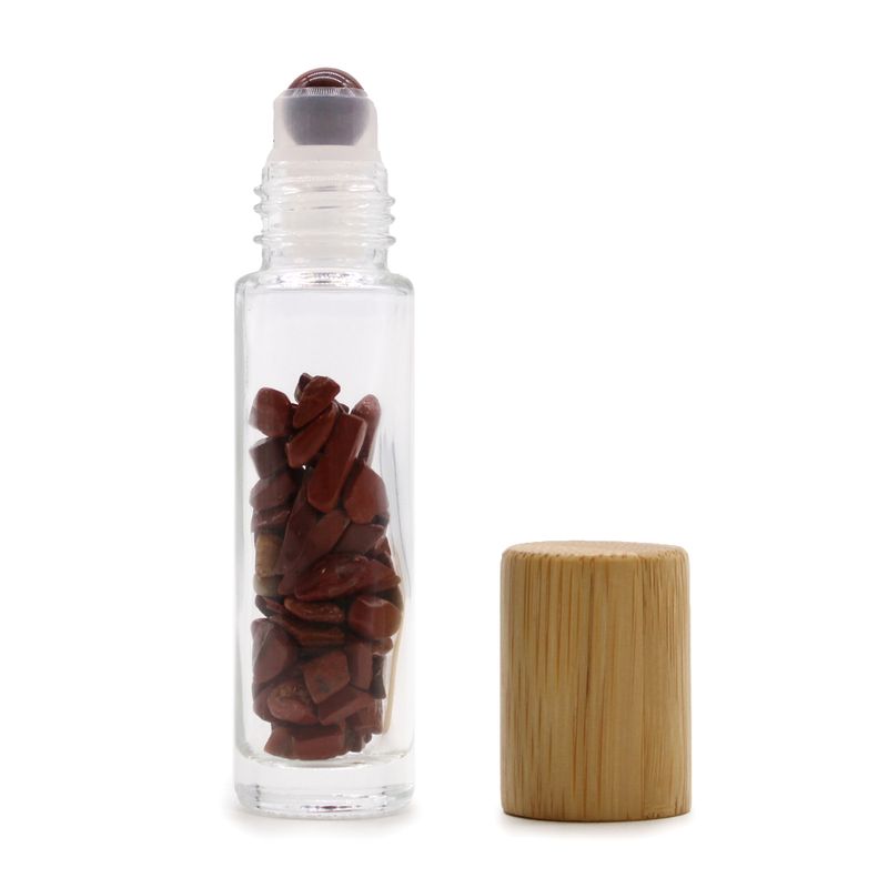 Edelstein-Rollerflasche für ätherische Öle – Roter Jaspis – Holzverschluss