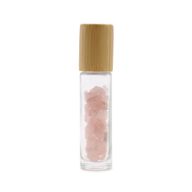 Edelstein-Rollerflasche für ätherische Öle – Rosenquarz – Holzverschluss