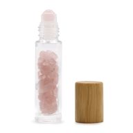 Edelstein-Rollerflasche für ätherische Öle – Rosenquarz – Holzverschluss