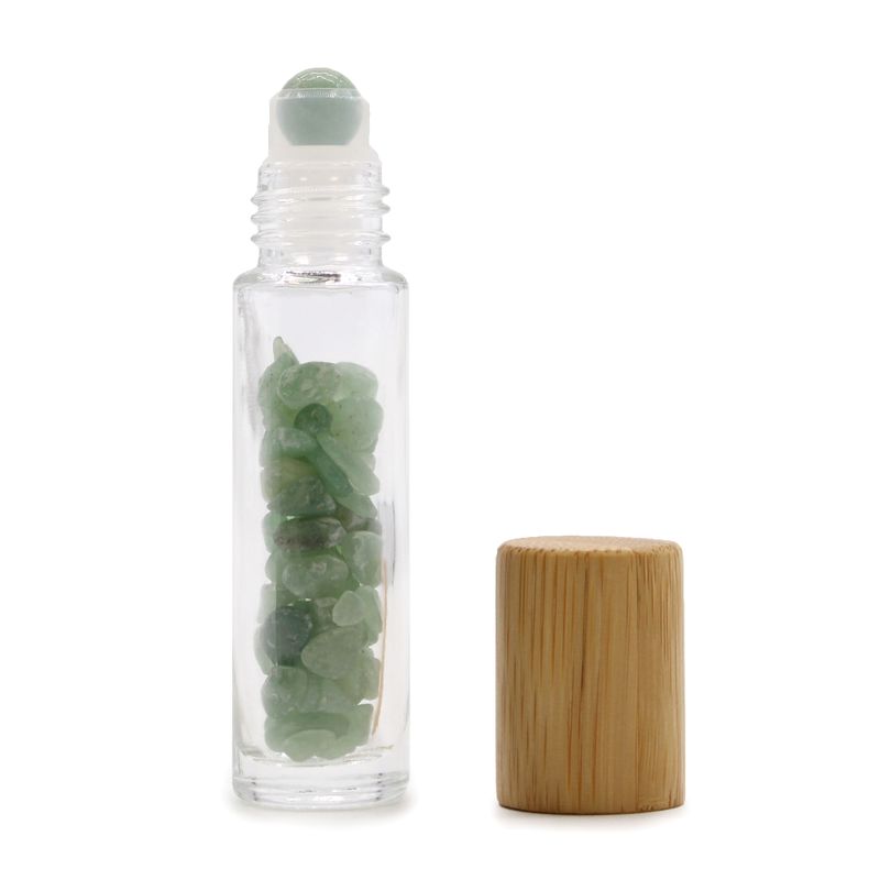 Edelstein-Rollerflasche für ätherische Öle – Aventurin – Holzverschluss