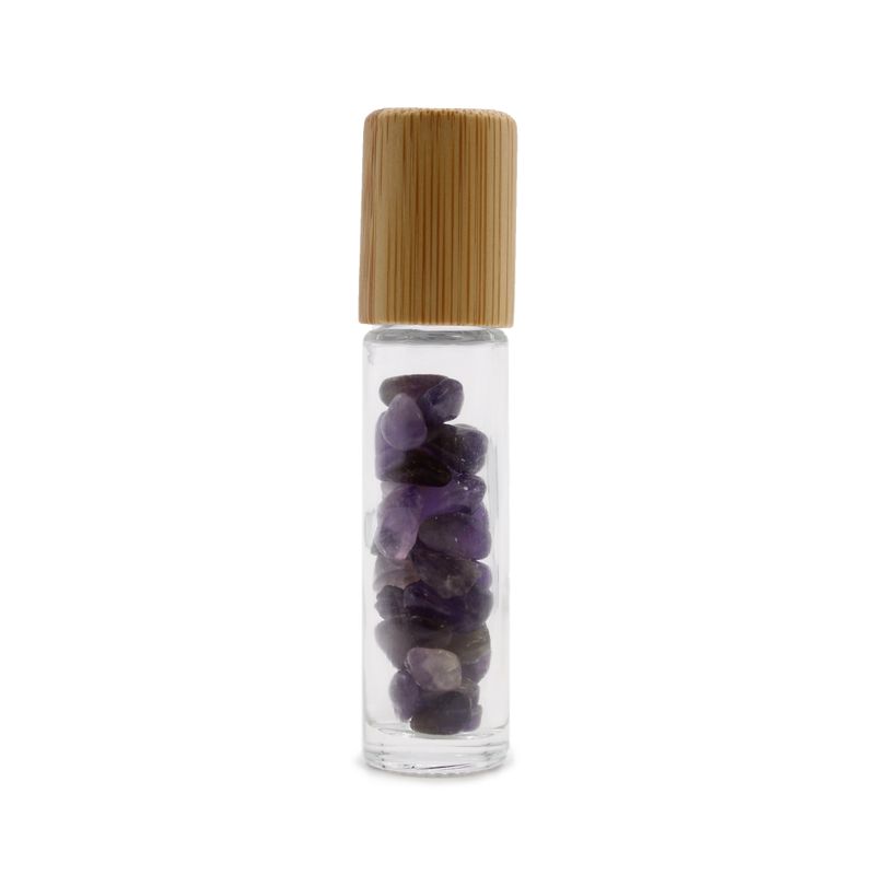Edelstein-Rollerflasche für ätherische Öle – Amethyst – Holzverschluss