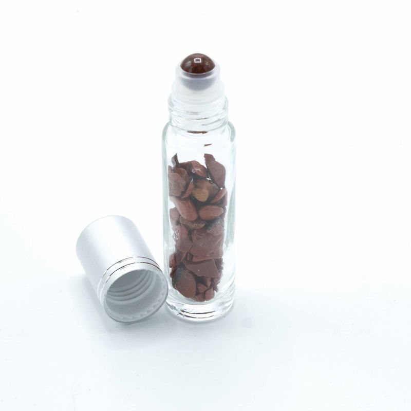 Edelstein-Rollerflasche für ätherische Öle – Roter Jaspis – Silber Kappe