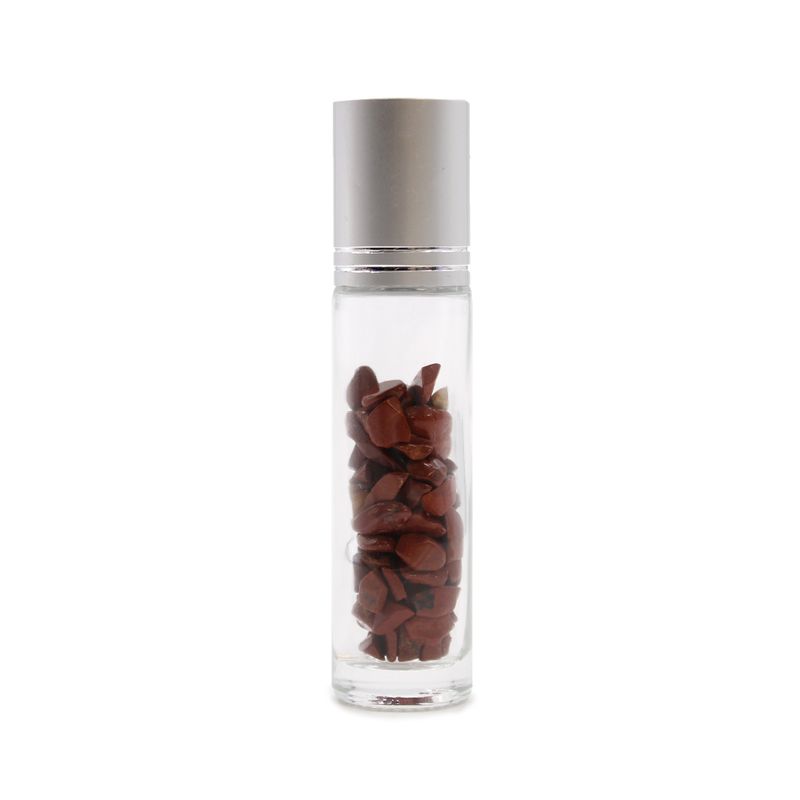 Edelstein-Rollerflasche für ätherische Öle – Roter Jaspis – Silber Kappe