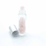 Edelstein-Rollerflasche für ätherische Öle – Rosenquarz – Silber Kappe