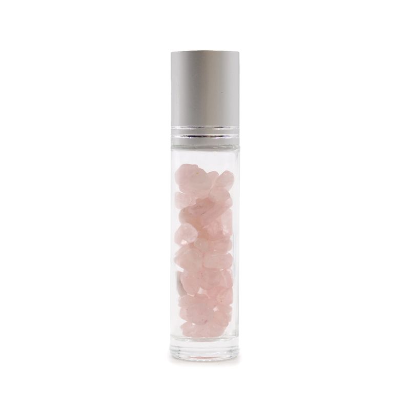 Edelstein-Rollerflasche für ätherische Öle – Rosenquarz – Silber Kappe