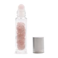 Edelstein-Rollerflasche für ätherische Öle – Rosenquarz – Silber Kappe