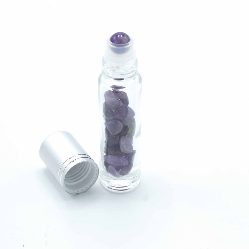 Rollerflasche mit ätherischen Edelsteinölen – Amethyst – Silber Verschluss