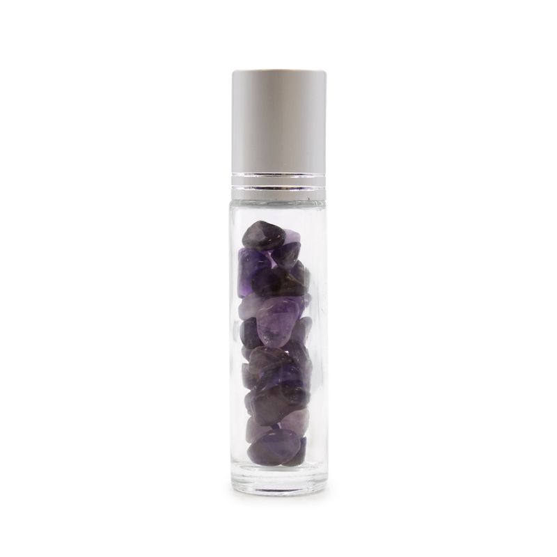 Rollerflasche mit ätherischen Edelsteinölen – Amethyst – Silber Verschluss