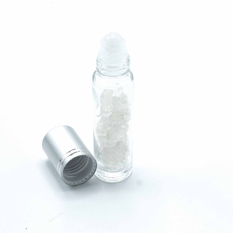 Edelstein-Rollerflasche für ätherische Öle – Bergquarz – Silber Kappe