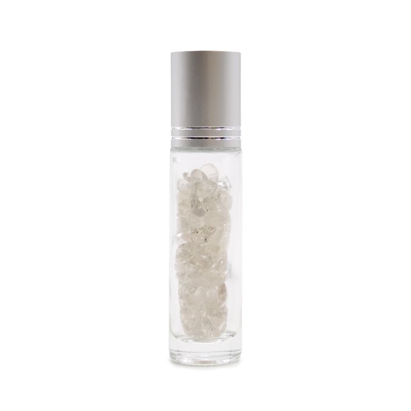Edelstein-Rollerflasche für ätherische Öle – Bergquarz – Silber Kappe