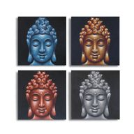 Set mit 4 Buddha-Köpfen Sanddetail 40x40cm