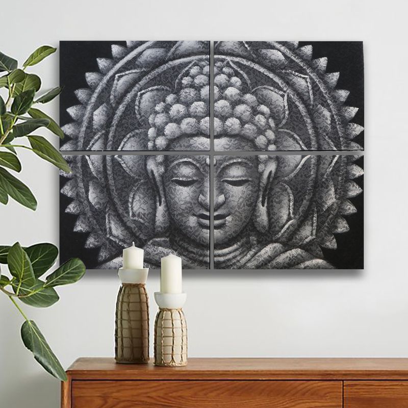 Graues Buddha-Mandala-Brokatdetail 30 x 40 cm x 4