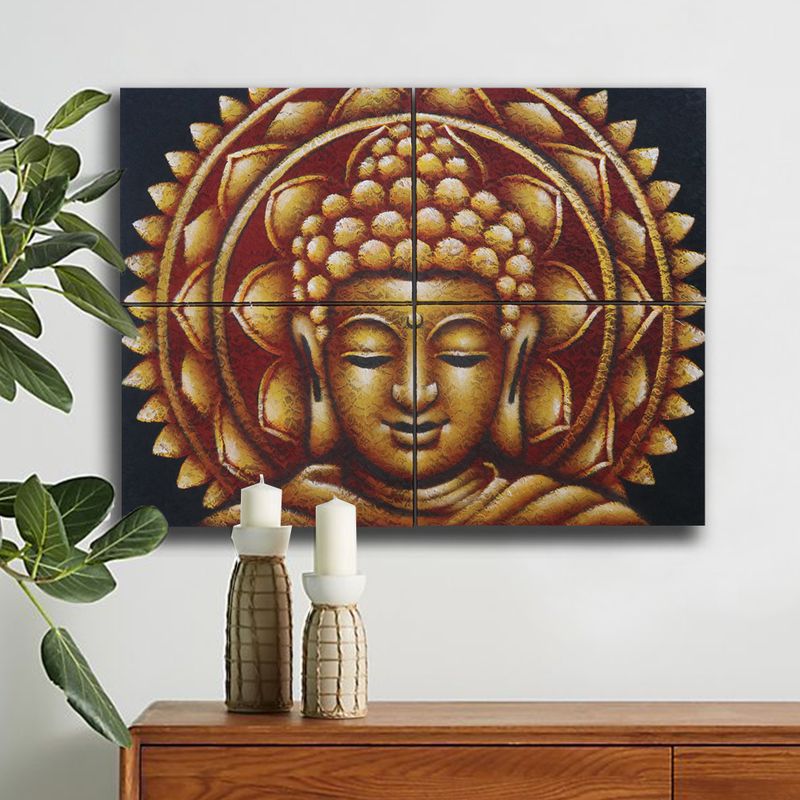 Goldenes Buddha-Mandala-Brokatdetail 30 x 40 cm x 4
