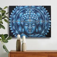 Blaues Buddha-Mandala-Brokatdetail 30 x 40 cm x 4