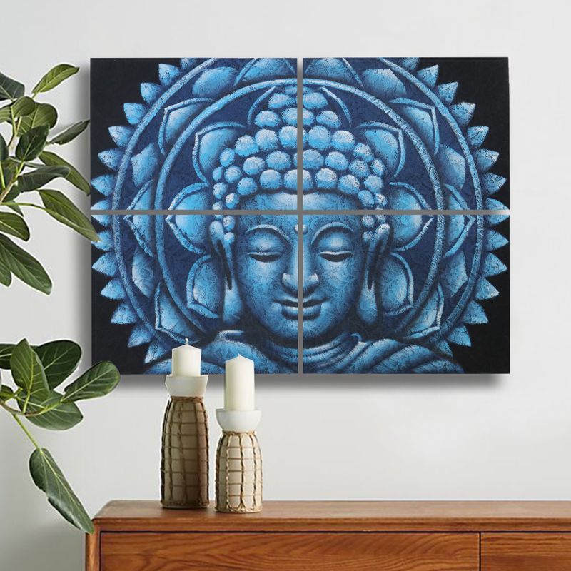 Blaues Buddha-Mandala-Brokatdetail 30 x 40 cm x 4