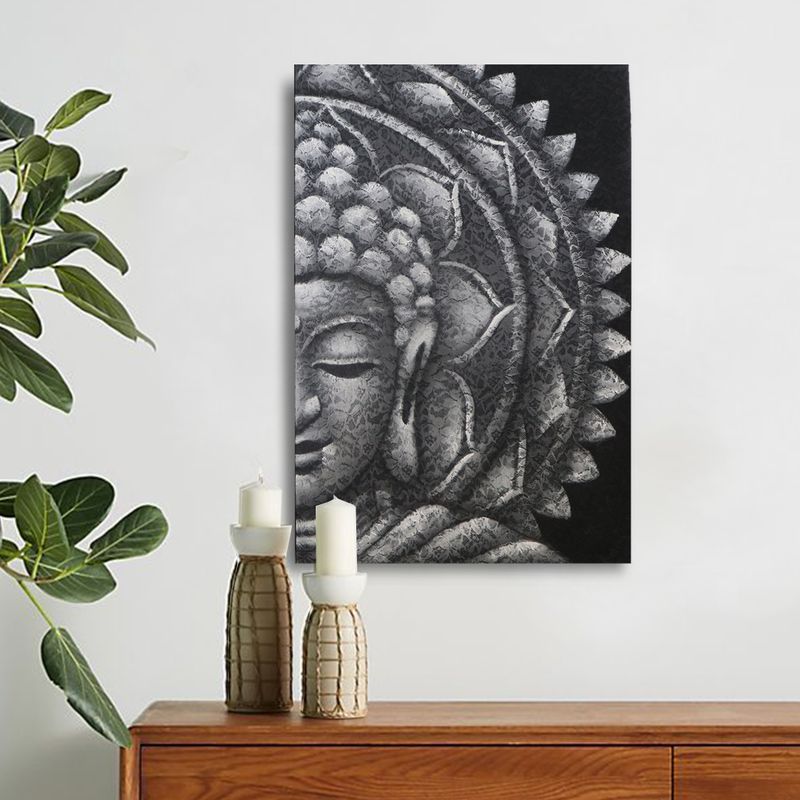 Graues halbes Buddha-Mandala 60x80cm
