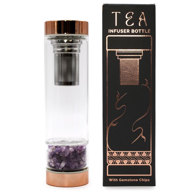 Kristallglas-Tee-Ei-Flasche - Roségold - Amethyst