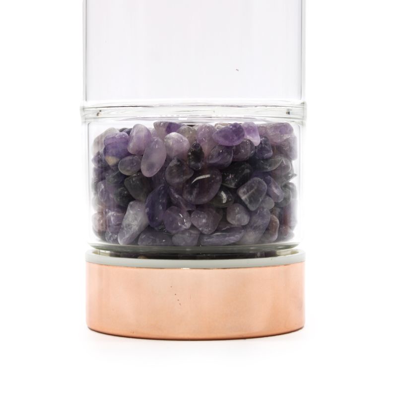 Kristallglas-Tee-Ei-Flasche - Roségold - Amethyst