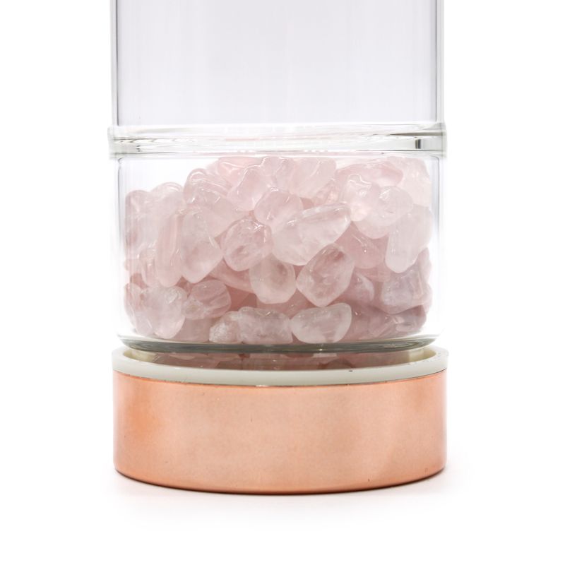 Kristallglas-Tee-Ei-Flasche - Roségold - Rosenquarz
