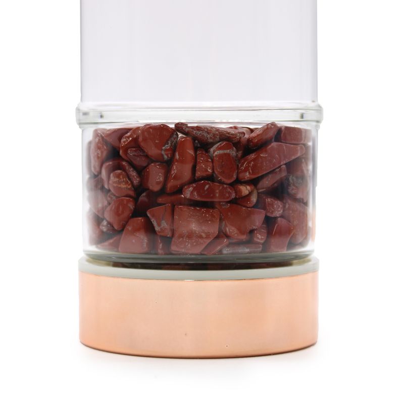 Kristallglas-Tee-Ei-Flasche – Roségold – Roter Jaspis