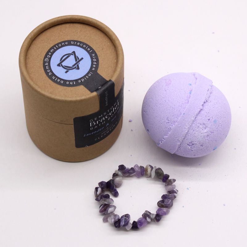 Badebombe mit Amethyst-Edelstein-Armband