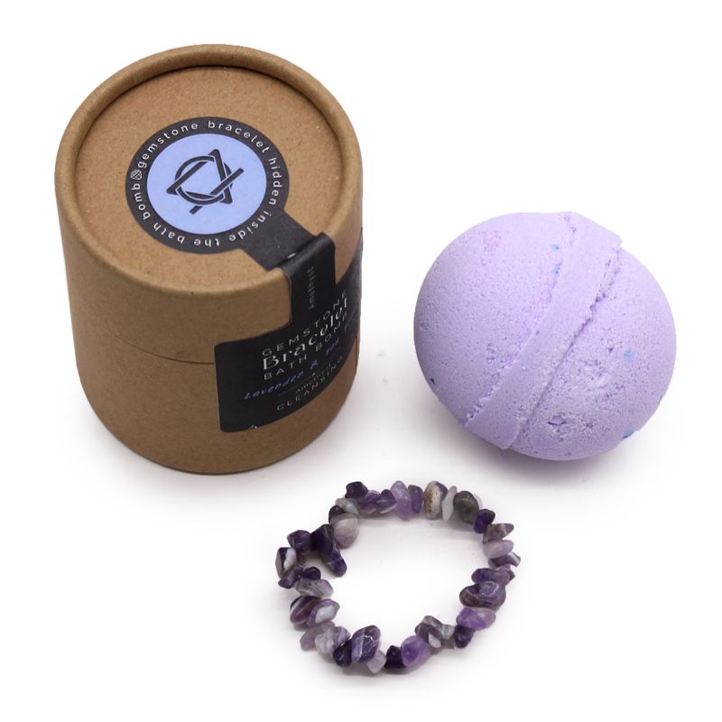 Badebombe mit Amethyst-Edelstein-Armband