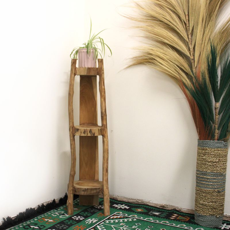 Eckregal aus natürlichem Teakholz, 3 Regale – 90 cm hoch