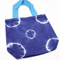 Natürliche Batik-Baumwolltasche  (8 oz) - 38x42x12cm - Blaue Ringe - Blauer Griff