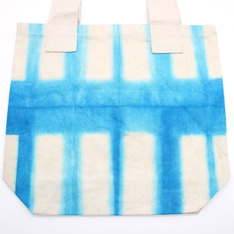 Natürliche Batik-Baumwolltasche (8oz) - 38x42x12cm - Himmelblaue Blöcke – Natürlicher Griff