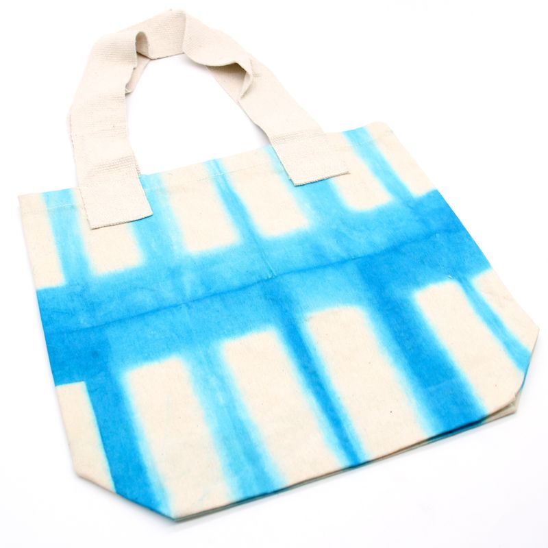 Natürliche Batik-Baumwolltasche (8oz) - 38x42x12cm - Himmelblaue Blöcke – Natürlicher Griff