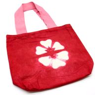 Natürliche Batik-Baumwolltasche  (8oz) - 38x42x12cm - Kastanienbraune Blume - Rosa Griff