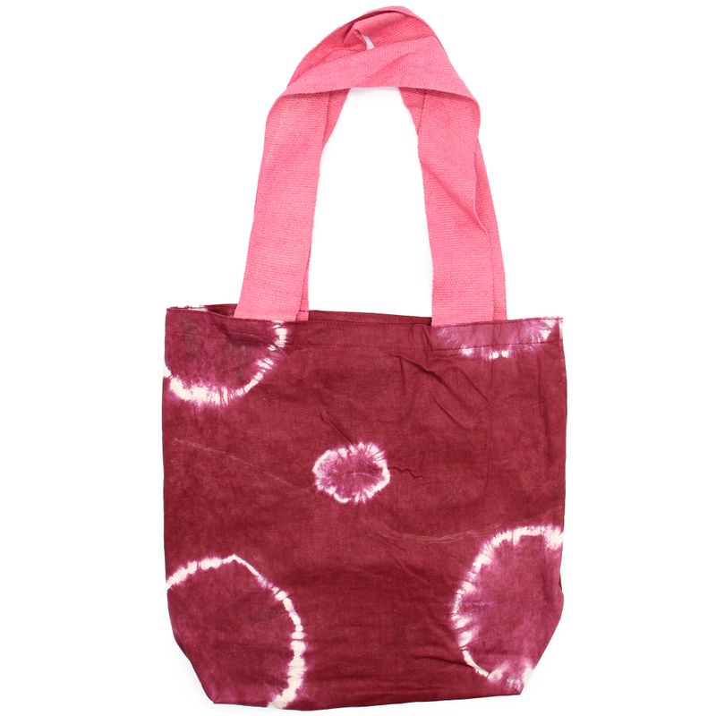 Natürliche Batik-Baumwolltasche (8oz) - 38x42x12cm - Kastanienbraune Ringe - Rosa Griff