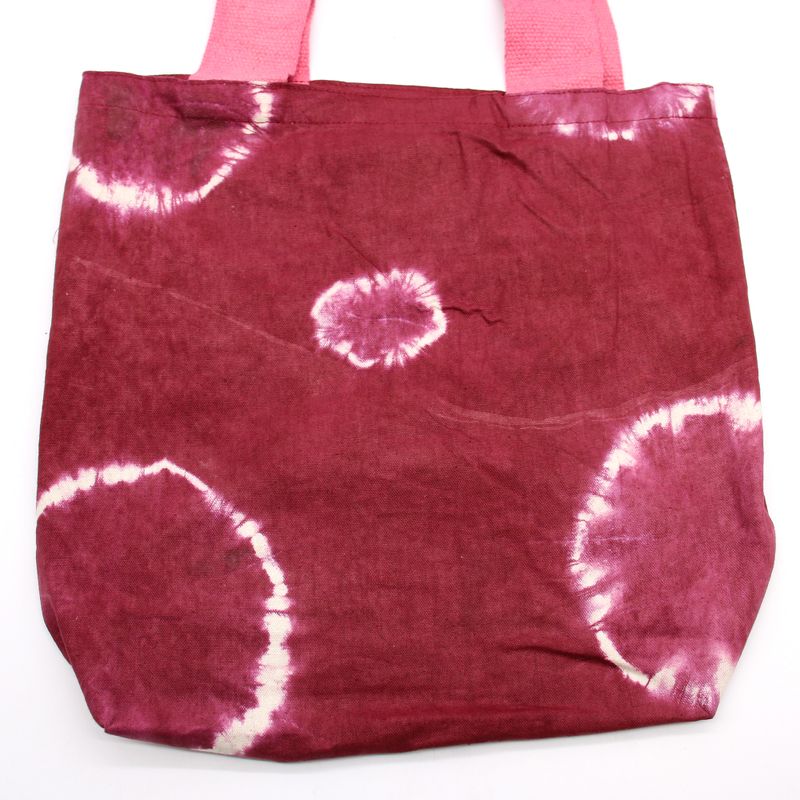 Natürliche Batik-Baumwolltasche (8oz) - 38x42x12cm - Kastanienbraune Ringe - Rosa Griff
