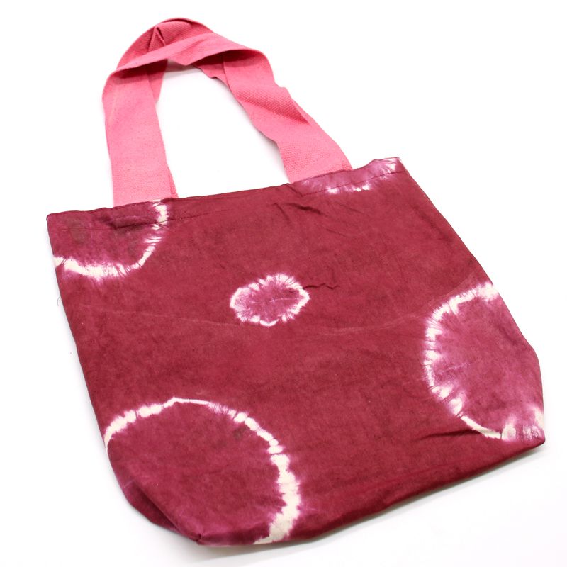 Natürliche Batik-Baumwolltasche (8oz) - 38x42x12cm - Kastanienbraune Ringe - Rosa Griff