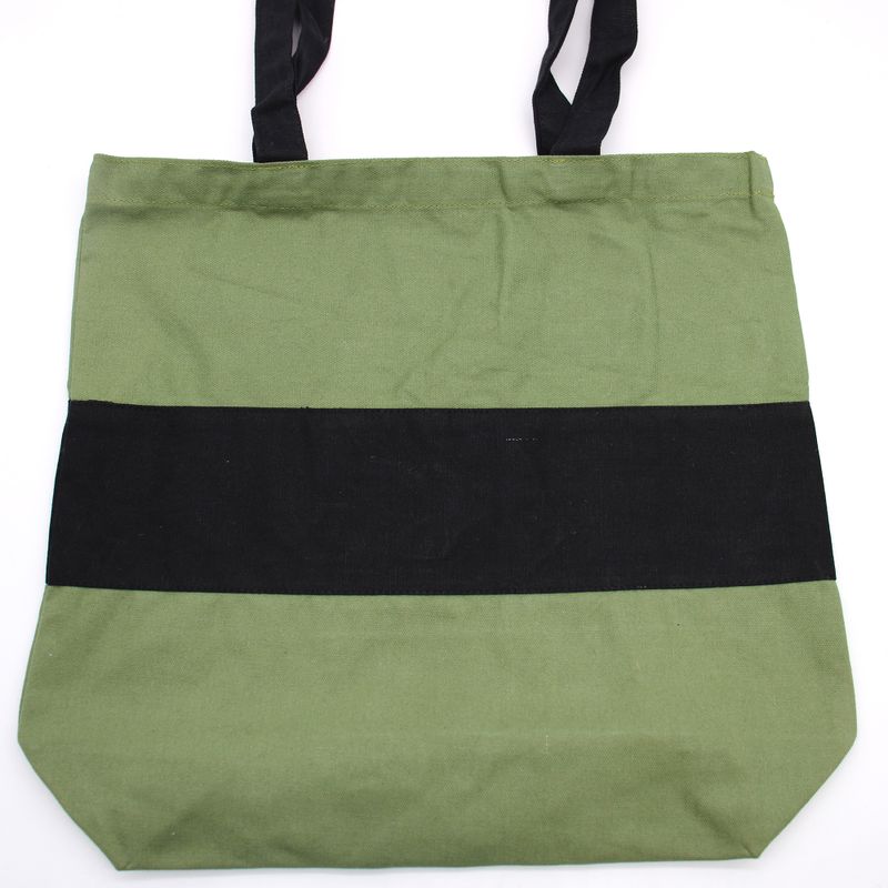 Zweifarbige Baumwolltasche - 38x42x12cm - Grün & Schwarz - 10oz