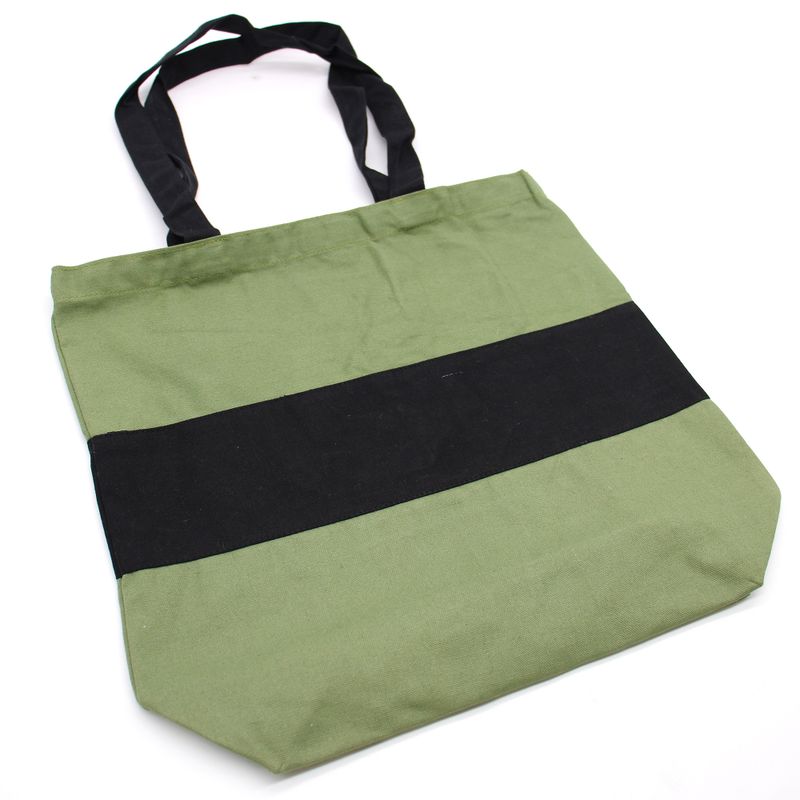 Zweifarbige Baumwolltasche - 38x42x12cm - Grün & Schwarz - 10oz