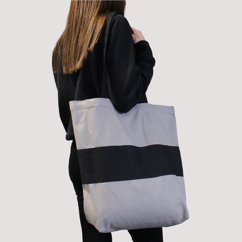 Zweifarbige Baumwolltasche - 38x42x12cm - Grün & Schwarz - 10oz