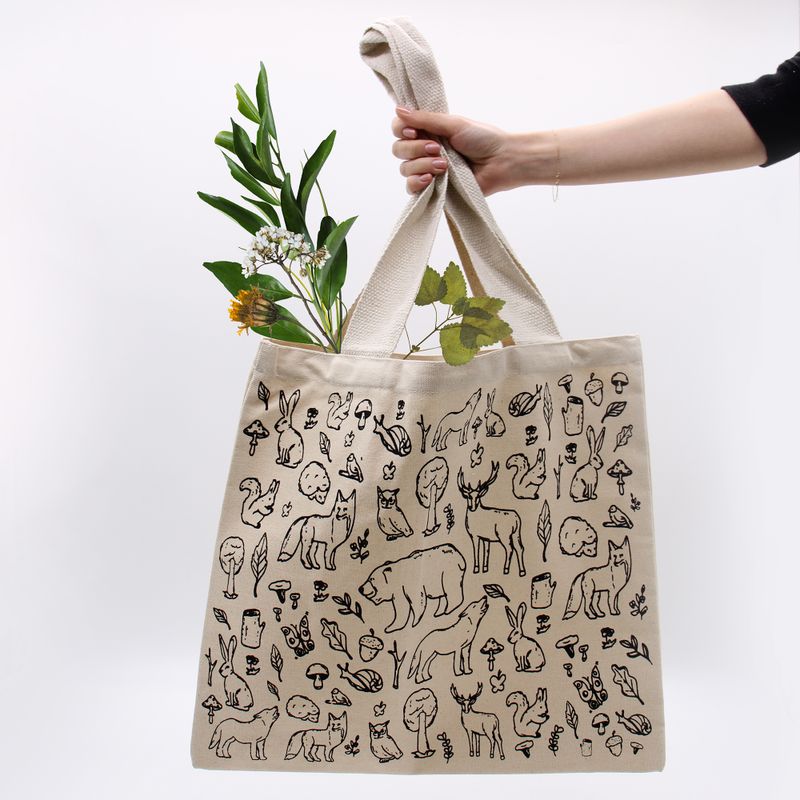 Große Baumwoll-Einkaufstasche – 38 x 42 cm – Forest Life – 10 oz
