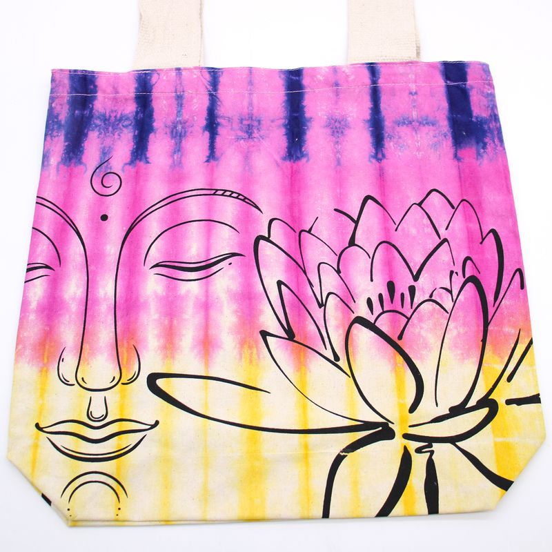 Batik-Baumwollbeutel (6 Unzen) – 38 x 42 x 12 cm – Lotus Buddha – mehrfarbig – natürlicher Griff