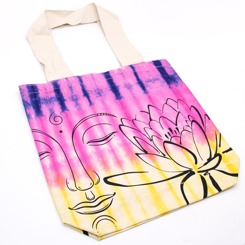 Batik-Baumwollbeutel (6 Unzen) – 38 x 42 x 12 cm – Lotus Buddha – mehrfarbig – natürlicher Griff