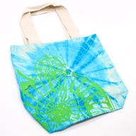 Batik-Baumwollbeutel (6oz) – 38x42x12cm – Muschel – Blau/Grün – Grüner Griff