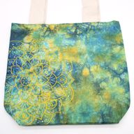 Batik-Baumwollbeutel (6oz) - 38x42x12cm - Mandela - Grün/Blau - Natürlicher Griff