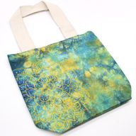 Batik-Baumwollbeutel (6oz) - 38x42x12cm - Mandela - Grün/Blau - Natürlicher Griff
