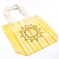 Batik-Baumwollbeutel (6 Unzen) – 38 x 42 x 12 cm – Namaste-Hände – Gelb – natürlicher Griff